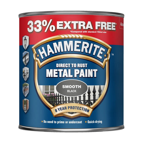 Hammerite 246 METAL PAINT SMOOTH BLACK 750ML 33% FREE