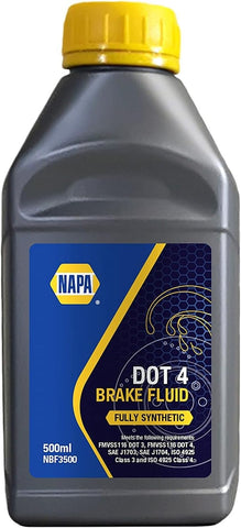 Napa DOT 4 Fully Synthetic Brake & Clutch Fluid (NBF3500) - 500ml 0.5L